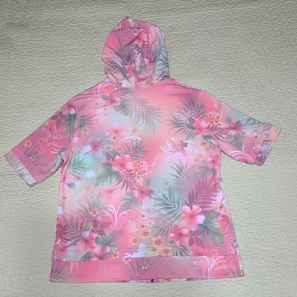 Green Tea Tropical Floral Rhinestone short sleeve hoodie size XL - Picture 7 of 9
